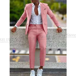 Orange Formal Men Suits For Wedding Prom Notch Lapel Blazer Custom Made Fashion Tuxedos Two-Piece Jacket+Pants Trajes De Hombre