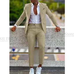 Orange Formal Men Suits For Wedding Prom Notch Lapel Blazer Custom Made Fashion Tuxedos Two-Piece Jacket+Pants Trajes De Hombre