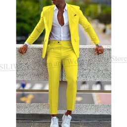 Orange Formal Men Suits For Wedding Prom Notch Lapel Blazer Custom Made Fashion Tuxedos Two-Piece Jacket+Pants Trajes De Hombre