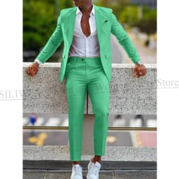 Orange Formal Men Suits For Wedding Prom Notch Lapel Blazer Custom Made Fashion Tuxedos Two-Piece Jacket+Pants Trajes De Hombre