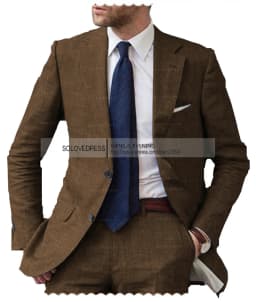 2026 Men's 2-Piece Linen Suit Casual Slim Fit Vintage Suits Groomsmen Tuxedos Wedding Summer Beach Blazer Pants Set