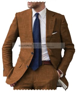 2026 Men's 2-Piece Linen Suit Casual Slim Fit Vintage Suits Groomsmen Tuxedos Wedding Summer Beach Blazer Pants Set