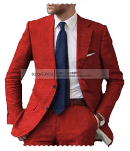 2026 Men's 2-Piece Linen Suit Casual Slim Fit Vintage Suits Groomsmen Tuxedos Wedding Summer Beach Blazer Pants Set