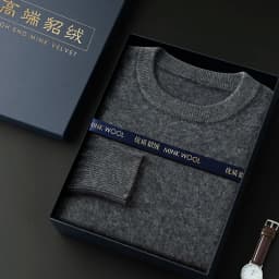 New mink cashmere sweater men's crewneck loose solid color cashmere undercoat youth business knit undercoat sweater