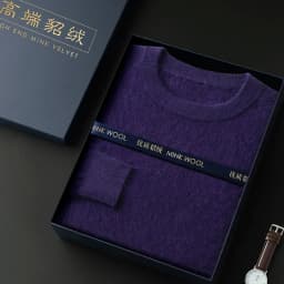 New mink cashmere sweater men's crewneck loose solid color cashmere undercoat youth business knit undercoat sweater