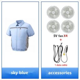 Men'S Summer Short Sleeved Double-Sided Four Fan Air Conditioning Clothes Heatstroke Prevention Cooling (Excluding Power Bank)