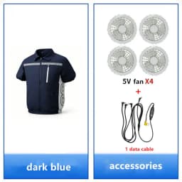 Men'S Summer Short Sleeved Double-Sided Four Fan Air Conditioning Clothes Heatstroke Prevention Cooling (Excluding Power Bank)