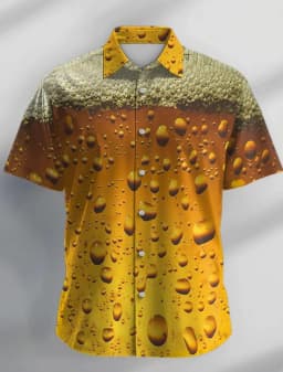 Beer Pattern 3D Print Men's Short Sleeve Party Daily Holiday Button Down Lapel Shirt For Summer Resort Holiday, Hawaiian Style