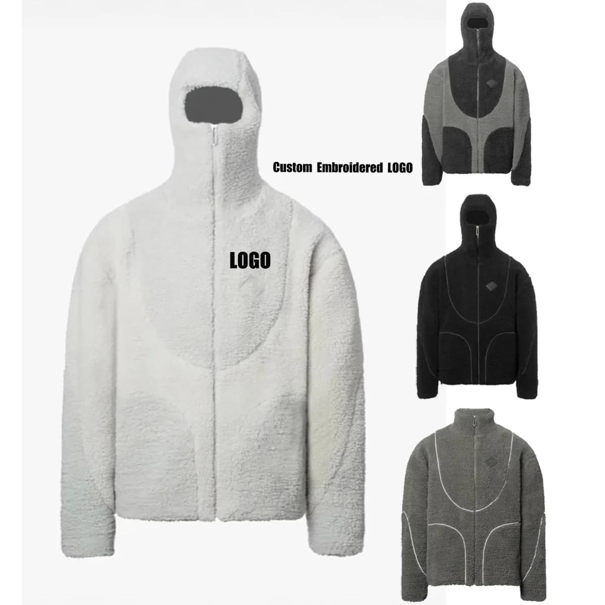 Custom LOGO2024 new men's fashion casual lamb wool hooded zipper jacket top motorcycle jacket