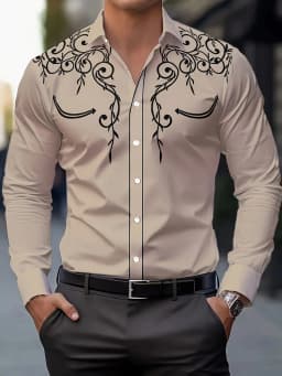 Men's Stylish Long Sleeve Shirt Breathable Casual Button-Up vintage Spring Fall west cowboy style full sleeve shirts