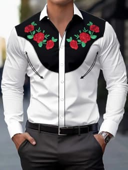 Men's Stylish Long Sleeve Shirt Breathable Casual Button-Up vintage Spring Fall west cowboy style full sleeve shirts
