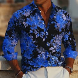 Men's Floral Print Neon Flowers Shirt Button Up Shirt Casual Dress Shirt Long Sleeve Streetwear Turndown 3D Print Collared Shirt