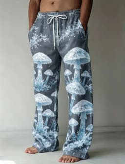 Men's Fantasy Mushroom Casual Pants, Lightweight & Trendy, Edgy Motif for Daily Life, Yoga and Beach Strolls