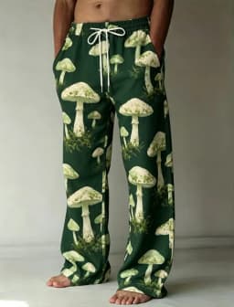Men's Fantasy Mushroom Casual Pants, Lightweight & Trendy, Edgy Motif for Daily Life, Yoga and Beach Strolls