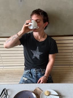 Ann 26ss pentagram printed streamer washed old loose retro short-sleeved T-shirt