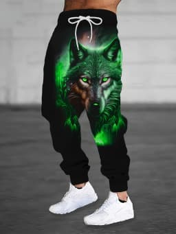 Animal Wolf Printed Fashion Pants Men's Side Pockets Elastic Drawstring Sweatpants Joggers Pants Casual Trousers Fall Winter