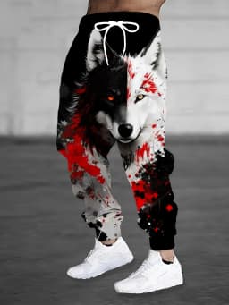 Animal Wolf Printed Fashion Pants Men's Side Pockets Elastic Drawstring Sweatpants Joggers Pants Casual Trousers Fall Winter