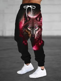 Animal Wolf Printed Fashion Pants Men's Side Pockets Elastic Drawstring Sweatpants Joggers Pants Casual Trousers Fall Winter
