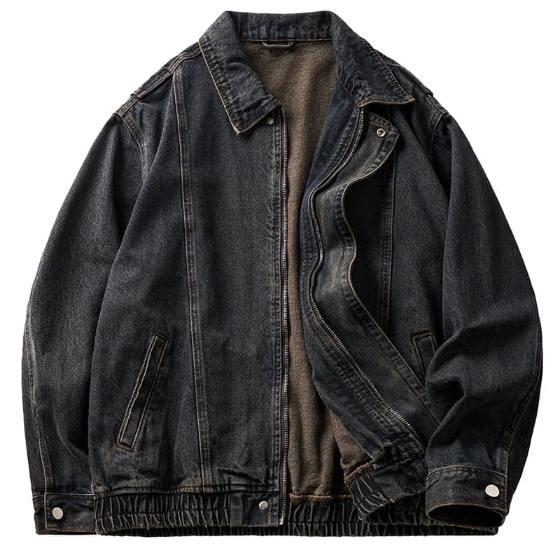 High street vintage, faded and washed workwear denim jacket for men's autumn loose jacket