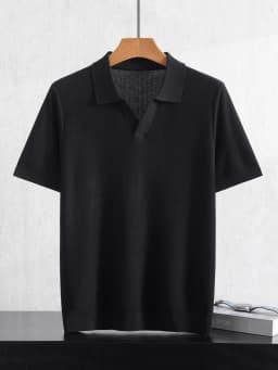 Summer New Men's 100% Lyocell POLO Collar Solid Color T-Shirt Knit Pullover Bussiness Casual Short-sleeved Jumper Thin Tops Tees