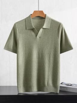 Summer New Men's 100% Lyocell POLO Collar Solid Color T-Shirt Knit Pullover Bussiness Casual Short-sleeved Jumper Thin Tops Tees