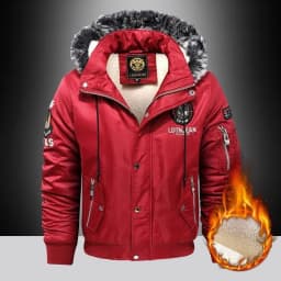 Winter Men's Hooded Faux Fur Trimmed Pilot Jacket Winter Windproof Warm Fleece-Lined Parka Jackets Men Thickened Workwear Coat