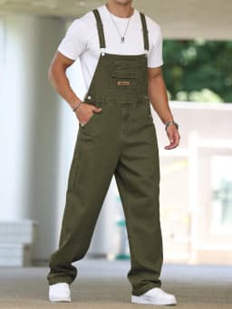 Men's Four - Season Green Denim Overalls, Loose Straight - Leg, Casual Style, American Retro Trend