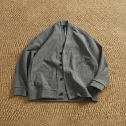 Retro cardigan jacket men's tops heavyweight thick textured V-neck knitted collarless sweatshirt