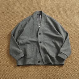 Retro cardigan jacket men's tops heavyweight thick textured V-neck knitted collarless sweatshirt