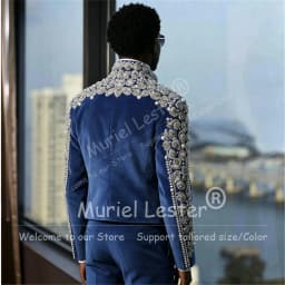 Handmade Short Suit Men Unique Design Sparkly Crystals Beading Velvet Jacket Pants 2 Piece Sets Groom Wear Wedding Tuxedo Attire