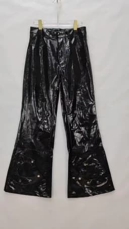 Mauroicardi Spring Autumn Cool Black Shiny Reflective Pu Leather Flare Pants for Men High Quality Trousers Mens Designer Clothes