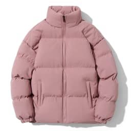 Unisex Stand Collar Puffer Jacket Solid Color Casual Warm Short Winter Coat For Men Women
