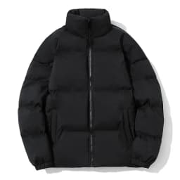 Unisex Stand Collar Puffer Jacket Solid Color Casual Warm Short Winter Coat For Men Women