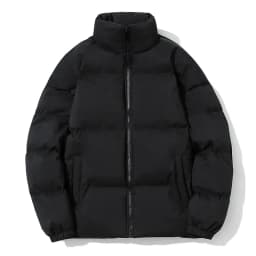 Unisex Stand Collar Puffer Jacket Solid Color Casual Warm Short Winter Coat For Men Women