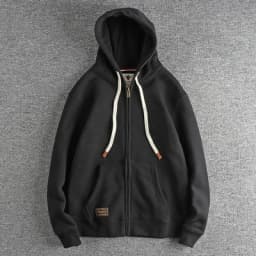 Autumn Winter American Retro Heavyweight Long Sleeved Hooded Hoodies Men's Simple Thickened Velvet Casual Cardigan Sweatshirts