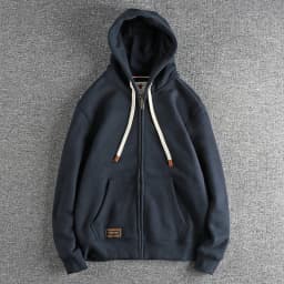 Autumn Winter American Retro Heavyweight Long Sleeved Hooded Hoodies Men's Simple Thickened Velvet Casual Cardigan Sweatshirts