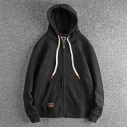 Autumn Winter American Retro Heavyweight Long Sleeved Hooded Hoodies Men's Simple Thickened Velvet Casual Cardigan Sweatshirts