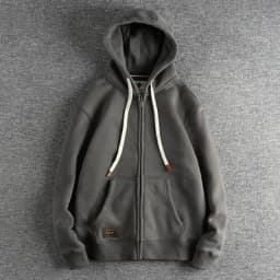 Autumn Winter American Retro Heavyweight Long Sleeved Hooded Hoodies Men's Simple Thickened Velvet Casual Cardigan Sweatshirts