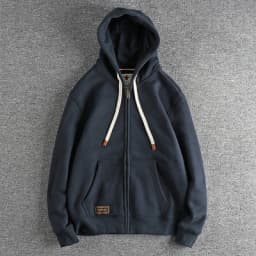 Autumn Winter American Retro Heavyweight Long Sleeved Hooded Hoodies Men's Simple Thickened Velvet Casual Cardigan Sweatshirts