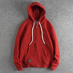 Autumn Winter American Retro Heavyweight Long Sleeved Hooded Hoodies Men's Simple Thickened Velvet Casual Cardigan Sweatshirts