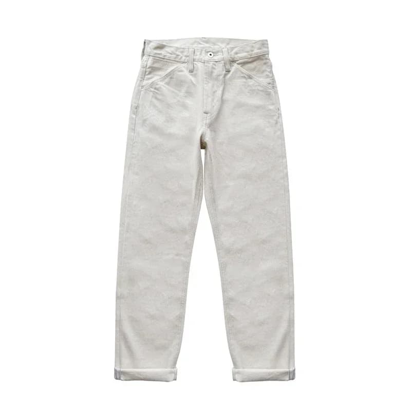 Sauce Zhan Mens Jeans White Selvedge Denim Jeans Regular Fit High Rise 14 Oz One Wash