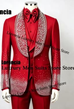 Customized Diamond Beading Men suit Formal Sequin Gem For Prom Groom Male Evening Party Fashion Blazer 3 Pieces Set Tuxedos Slim