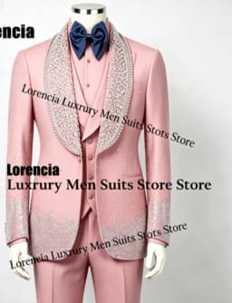 Customized Diamond Beading Men suit Formal Sequin Gem For Prom Groom Male Evening Party Fashion Blazer 3 Pieces Set Tuxedos Slim