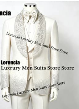 Customized Diamond Beading Men suit Formal Sequin Gem For Prom Groom Male Evening Party Fashion Blazer 3 Pieces Set Tuxedos Slim