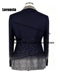 Customized Diamond Beading Men suit Formal Sequin Gem For Prom Groom Male Evening Party Fashion Blazer 3 Pieces Set Tuxedos Slim