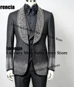 Customized Diamond Beading Men suit Formal Sequin Gem For Prom Groom Male Evening Party Fashion Blazer 3 Pieces Set Tuxedos Slim