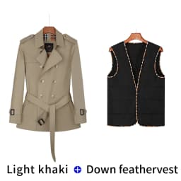 Cotton short trench coat for men British fashion double breasted khaki color for men thickened down jacket pure cotton short