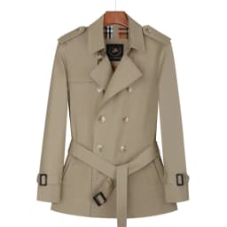 Cotton short trench coat for men British fashion double breasted khaki color for men thickened down jacket pure cotton short