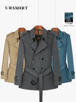 Cotton short trench coat for men British fashion double breasted khaki color for men thickened down jacket pure cotton short