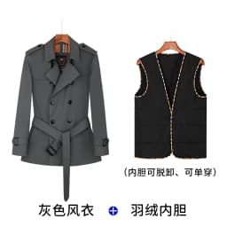 Cotton short trench coat for men British fashion double breasted khaki color for men thickened down jacket pure cotton short